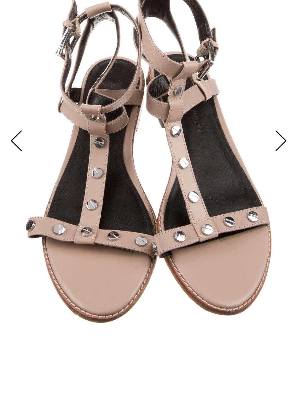 Rebecca Minkoff T-Strap Studded Flat Sandals in Nude